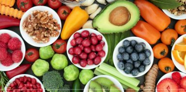 A table full of fruits and vegetables.